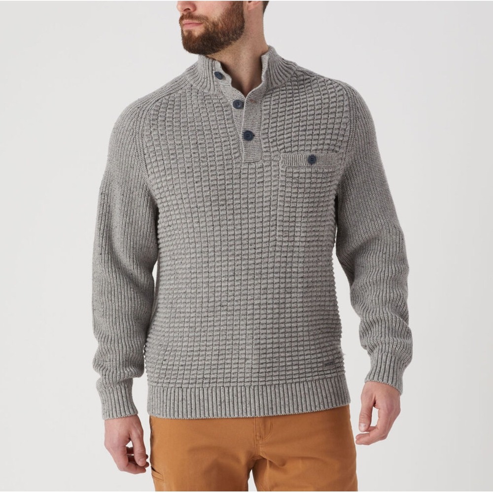 Duluth Gray Burly Retirement Button Mock Thick Heavy Cotton Knit Sweater Mens XL
